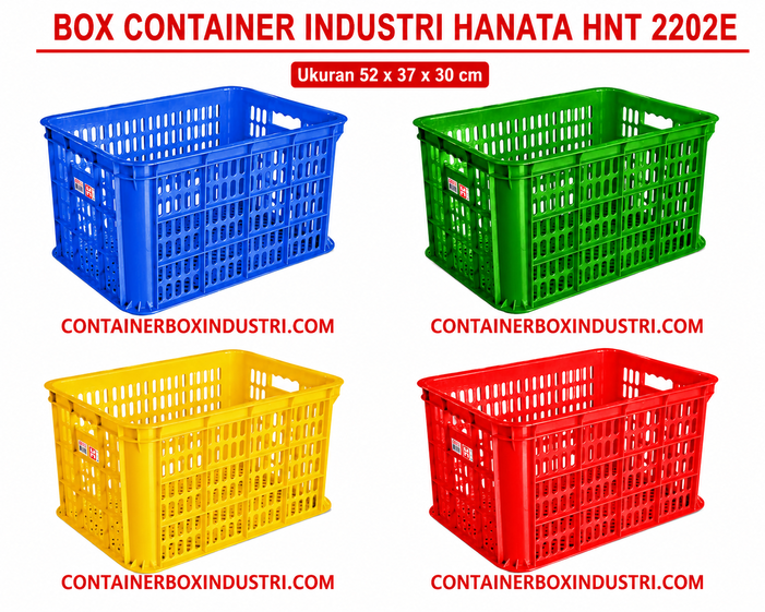 BOX CONTAINER INDUSTRI PLASTIK BERLUBANG HANATA HNT 2202E UKURAN 52x37x30 CM | RAJA PLASTIK INDONESIA