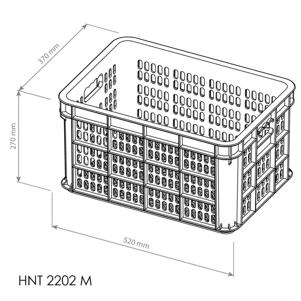 BOX CONTAINER INDUSTRI PLASTIK BERLUBANG HANATA HNT 2202M (MEDIUM) UKURAN 52x37x27 CM | RAJA PLASTIK INDONESIA