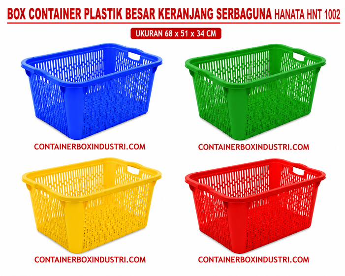 BOX CONTAINER PLASTIK BESAR KERANJANG SERBAGUNA HANATA HNT 1002 UKURAN 68 x 51 x 34 CM | RAJA PLASTIK INDONESIA