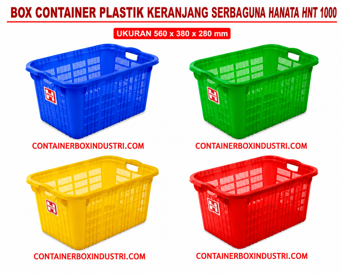 BOX CONTAINER PLASTIK KERANJANG SERBAGUNA HANATA HNT 1000 UKURAN 560 x 380 x 280 MM | RAJA PLASTIK INDONESIA