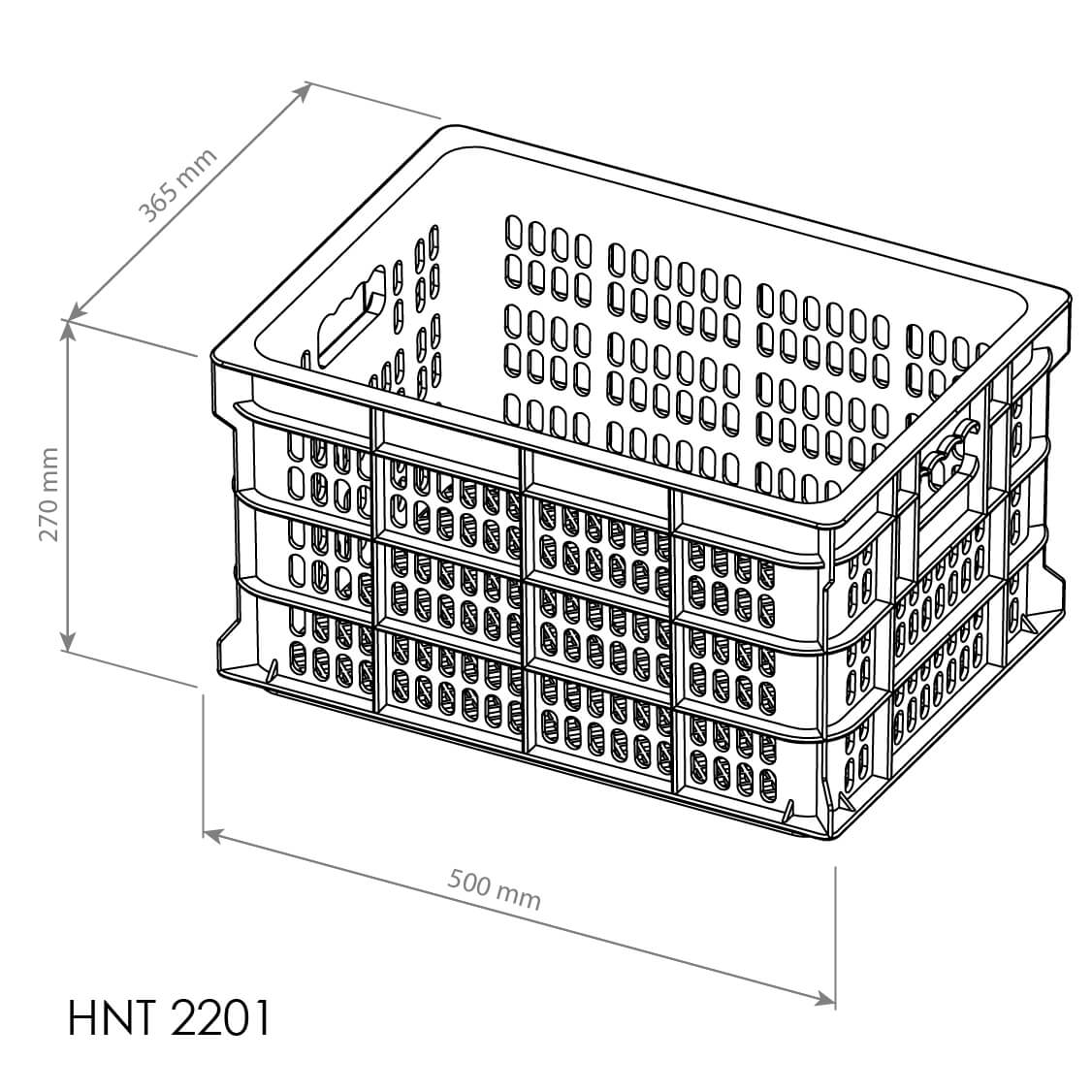 BOX CONTAINER INDUSTRI HANATA TIPE HNT 2201 KONTAINER BERLUBANG UKURAN 500 x 365 x 270 MM | RAJA PLASTIK INDONESIA