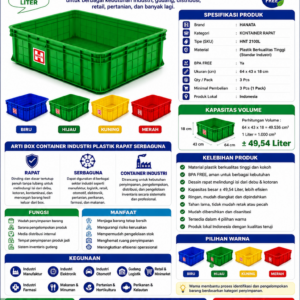 BOX CONTAINER INDUSTRI PLASTIK RAPAT SERBAGUNA HANATA HNT 2100L UKURAN 64x43x18 CM (INFOGRAFIS) | RAJA PLASTIK INDONESIA
