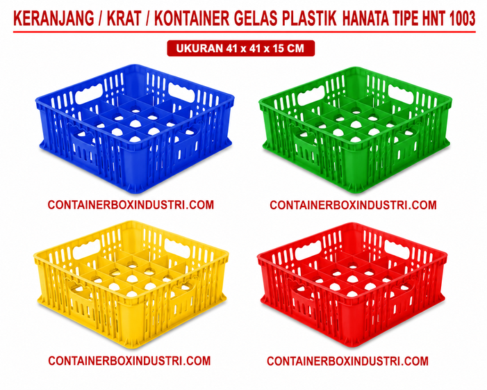 KERANJANG / KRAT / KONTAINER GELAS BOX PLASTIK ISI 25 HANATA TIPE HNT 1003 UKURAN 41 x 41 x 15 CM | RAJA PLASTIK INDONESIA