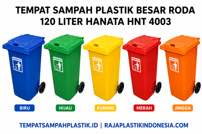 TEMPAT SAMPAH PLASTIK BESAR RODA 120 LITER HANATA HNT 4003: Solusi Tempat Sampah Outdoor Berkualitas untuk Lingkungan Bersih dan Tertata