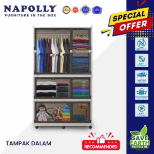 LEMARI PLASTIK MULTIFUNGSI / SERBAGUNA NAPOLLY LIPAT 3 TOWER 4 SUSUN FOLDING CABINE - 3211 GANTUNG PINTU TRANSPARAN JUMBO