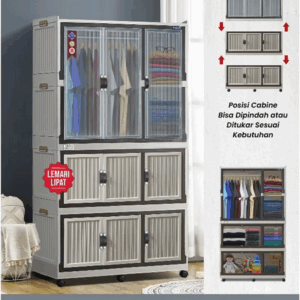 LEMARI PLASTIK MULTIFUNGSI / SERBAGUNA NAPOLLY LIPAT 3 TOWER 4 SUSUN FOLDING CABINE - 3211 GANTUNG PINTU TRANSPARAN JUMBO