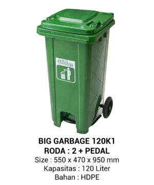 TEMPAT SAMPAH BESAR PLASTIK 120 LITER NAPOLLY TIPE 120 K1 + RODA + PEDAL | BIG GARBAGE UKURAN 54,5 x 47 x 95 CM