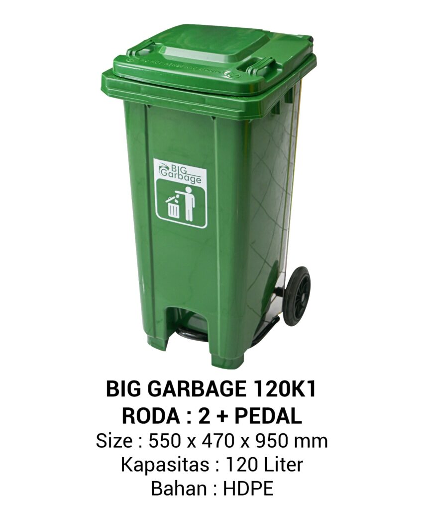 TEMPAT SAMPAH BESAR PLASTIK 120 LITER NAPOLLY TIPE 120 K1 + RODA + PEDAL | BIG GARBAGE UKURAN 54,5 x 47 x 95 CM