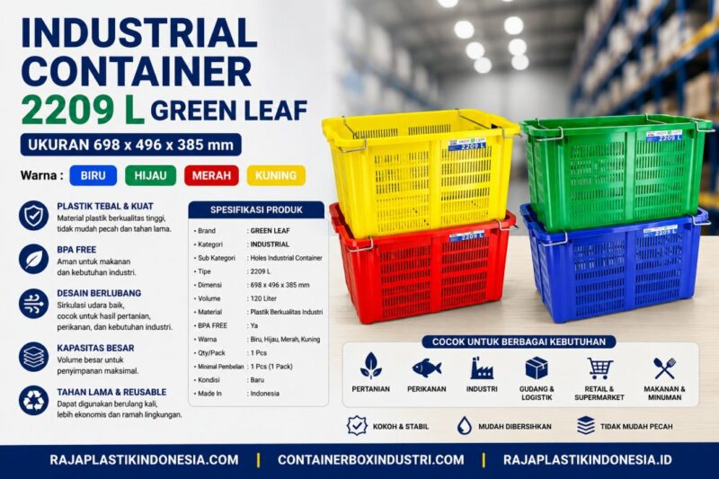INDUSTRIAL CONTAINER 2209L GREEN LEAF INDUSTRIAL CONTAINER 2209L GREEN LEAF KERANJANG INDUSTRI UKURAN 69,8 x 47,9 x 37,5 CM | RAJA PLASTIK INDONESIA
