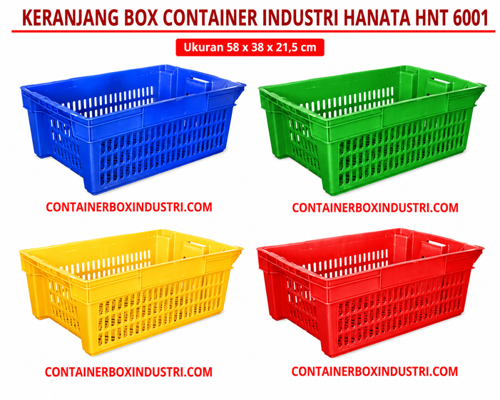 KERANJANG BOX CONTAINER INDUSTRI PLASTIK HANATA HNT 6001 UKURAN 58x38x21,5 CM | RAJA PLASTIK INDONESIA
