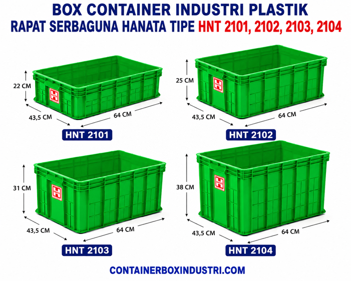 BOX CONTAINER INDUSTRI PLASTIK RAPAT SERBAGUNA HANATA HNT 2101, 2102, 2103, 2104 HIJAU – Solusi Penyimpanan Profesional untuk Berbagai Kebutuhan Industri