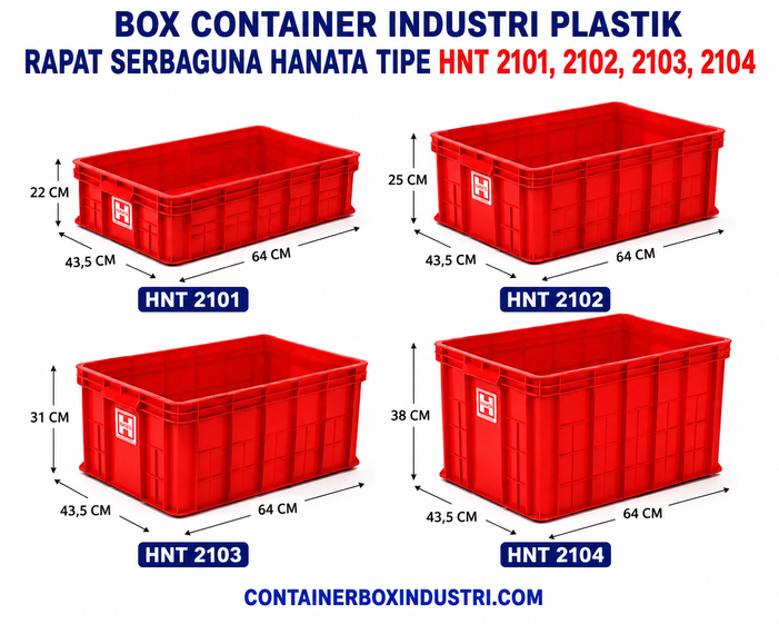 BOX CONTAINER INDUSTRI PLASTIK RAPAT SERBAGUNA HANATA HNT 2101, 2102, 2103, 2104 MERAH – Solusi Penyimpanan Profesional untuk Berbagai Kebutuhan Industri