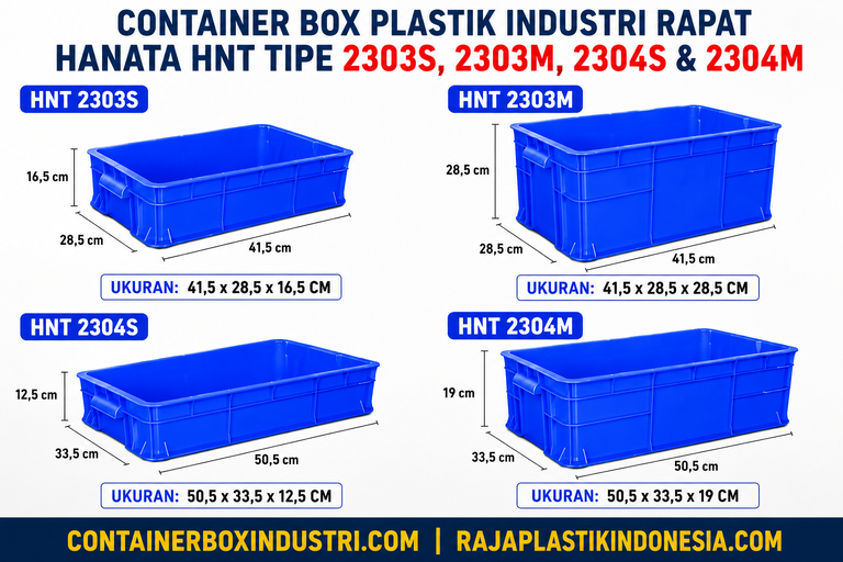 CONTAINER BOX PLASTIK INDUSTRI RAPAT HANATA HNT TIPE 2303S, 2303M, 2304S & 2304M BIRU
