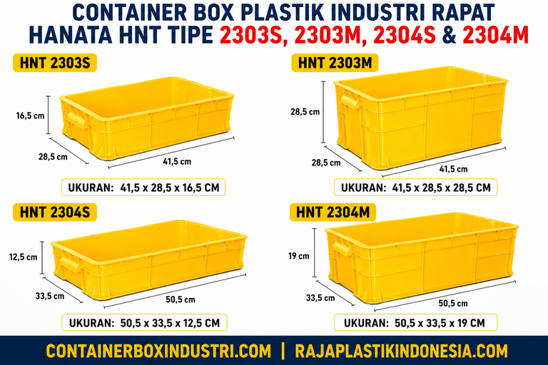 CONTAINER BOX PLASTIK INDUSTRI RAPAT HANATA HNT TIPE 2303S, 2303M, 2304S & 2304M KUNING