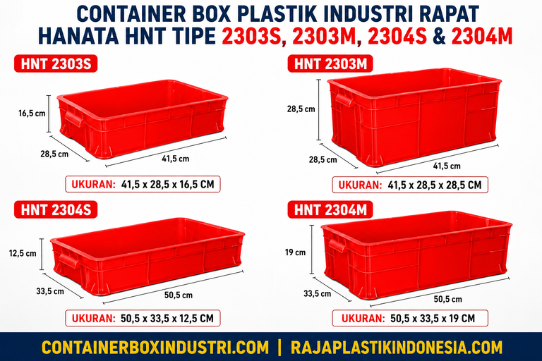 CONTAINER BOX PLASTIK INDUSTRI RAPAT HANATA HNT TIPE 2303S, 2303M, 2304S & 2304M MERAH