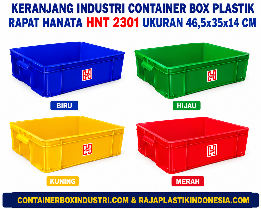 KERANJANG INDUSTRI CONTAINER BOX PLASTIK RAPAT HANATA HNT 2301 UKURAN 46,5x35x14 CM: Solusi Penyimpanan Praktis dan Profesional untuk Berbagai Kebutuhan Industri