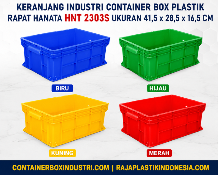 KERANJANG INDUSTRI CONTAINER BOX PLASTIK RAPAT HANATA HNT 2303S UKURAN 41,5 x 28,5 x 16,5 CM | RAJA PLASTIK INDONESIA