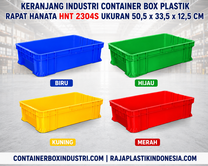 KERANJANG INDUSTRI CONTAINER BOX PLASTIK RAPAT HANATA HNT 2304S UKURAN 50,5 x 33,5 x 12,5 CM: Solusi Penyimpanan Praktis dengan Desain Rapat dan Kualitas Industri