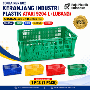 CONTAINER BOX KERANJANG INDUSTRI PLASTIK ATARI 9204 L UKURAN 605 x 416 x 233 mm: Solusi Penyimpanan dan Distribusi Barang Industri yang Kokoh, Higienis, dan Berkualitas