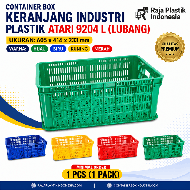 CONTAINER BOX KERANJANG INDUSTRI PLASTIK ATARI 9204 L UKURAN 605 x 416 x 233 mm: Solusi Penyimpanan dan Distribusi Barang Industri yang Kokoh, Higienis, dan Berkualitas