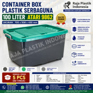 CONTAINER BOX PLASTIK SERBAGUNA 100 LITER ATARI 9862 (2) CONTAINER BOX PLASTIK BESAR SERBAGUNA 100 LITER ATARI 9862 UKURAN 705 x 508 x 430 mm: Solusi Penyimpanan Premium Berkapasitas Besar untuk Rumah, Gudang, Kantor, dan Berbagai Kebutuhan Usaha