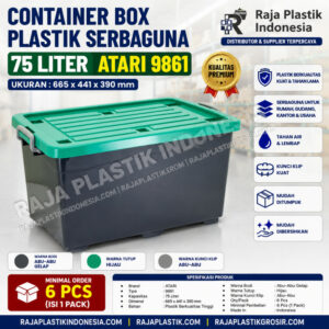 CONTAINER BOX PLASTIK SERBAGUNA 75 LITER ATARI 9861 (2) CONTAINER BOX PLASTIK SERBAGUNA 75 LITER ATARI 9861, UKURAN 665 × 441 × 390 mm: Solusi Penyimpanan Modern Berkapasitas Besar untuk Rumah, Kantor, Gudang, dan Bisnis