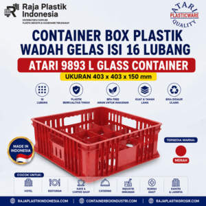 CONTAINER BOX PLASTIK WADAH GELAS ISI 16 LUBANG ATARI 9893 L UKURAN 403 x 403 x 150 mm | RAJA PLASTIK INDONESIA