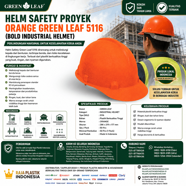 Jual HELM SAFETY PROYEK ORANGE GREEN LEAF 5116 (BOLD INDUSTRIAL HELMET) Berkualitas di Indonesia