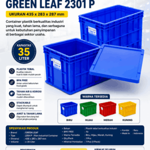 INDUSTRIAL CONTAINER BOX KERANJANG PLASTIK GREEN LEAF 2301 P (3) INDUSTRIAL CONTAINER BOX KERANJANG PLASTIK GREEN LEAF 2301 P UKURAN 435 x 283 x 287 mm