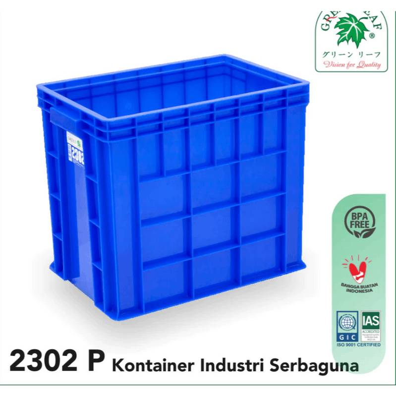 INDUSTRIAL CONTAINER BOX KERANJANG PLASTIK GREEN LEAF 2302 P UKURAN 435 x 283 x 366 mm | RAJA PLASTIK INDONESIA