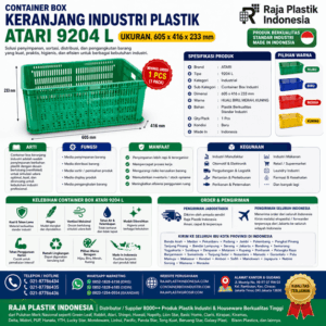 CONTAINER BOX KERANJANG INDUSTRI PLASTIK ATARI 9204 L UKURAN 605 x 416 x 233 mm: Solusi Penyimpanan dan Distribusi Barang Industri yang Kokoh, Higienis, dan Berkualitas