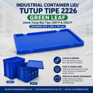 Industrial Container Lid / Tutup Tipe 2226 Green Leaf Untuk Container Box Industri Tipe 2301 & 2302, Ukuran 419 x 291 x 19 mm | Raja Plastik Indonesia
