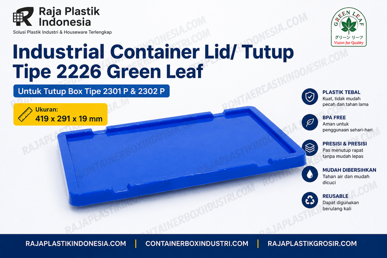 Industrial Container Lid / Tutup Tipe 2226 Green Leaf Untuk Container Box Industri Tipe 2301 & 2302 | Raja Plastik Indonesia