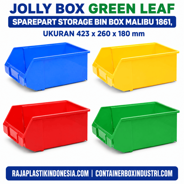 JOLLY BOX GREEN LEAF SPAREPART STORAGE BIN BOX MALIBU 1861 UKURAN 423 x 260 x 180 mm | RAJA PLASTIK INDONESIA