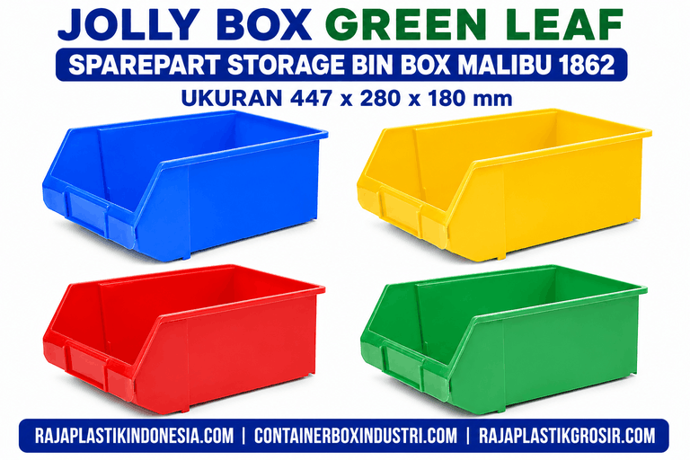 JOLLY BOX GREEN LEAF SPAREPART STORAGE BIN BOX MALIBU 1862 UKURAN 447 x 280 x 180 mm | RAJA PLASTIK INDONESIA