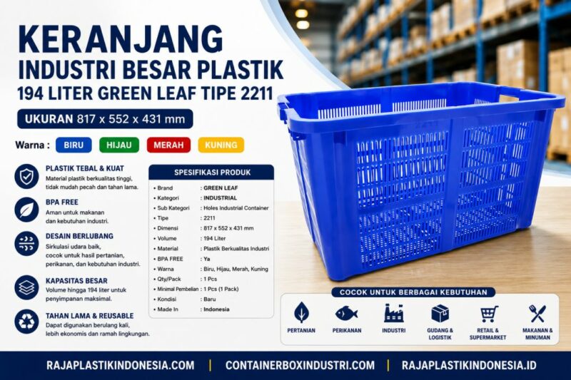 KERANJANG INDUSTRI BESAR PLASTIK 194 LITER GREEN LEAF TIPE 2211, UKURAN 817 x 552 x 431 mm | RAJA PLASTIK INDONESIA