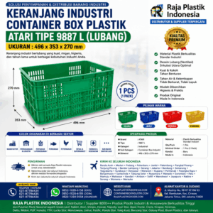 KERANJANG INDUSTRI CONTAINER BOX PLASTIK ATARI TIPE 9887 L KERANJANG INDUSTRI CONTAINER BOX PLASTIK ATARI TIPE 9887 L (LUBANG), UKURAN 496 x 353 x 270 mm: Solusi Penyimpanan Profesional untuk Berbagai Kebutuhan Industri