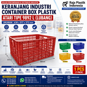 KERANJANG INDUSTRI CONTAINER BOX PLASTIK ATARI TIPE 9892 L KERANJANG INDUSTRI CONTAINER BOX PLASTIK ATARI TIPE 9892 L (LUBANG), UKURAN 638 x 517 x 373 mm: Solusi Penyimpanan Profesional untuk Berbagai Kebutuhan Industri