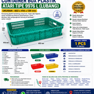 KERANJANG INDUSTRI KECIL CONTAINER BOX PLASTIK ATARI TIPE 9976 L (LUBANG), UKURAN 602 x 416 x 139 mm: Solusi Penyimpanan Praktis, Higienis, dan Efisien untuk Berbagai Kebutuhan Industri