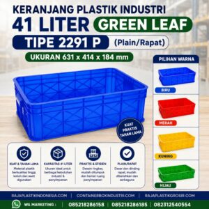 KERANJANG PLASTIK INDUSTRI 41 LITER GREEN LEAF TIPE 2291 P KERANJANG PLASTIK INDUSTRI 41 LITER GREEN LEAF TIPE 2291 P, UKURAN 631 x 414 x 184 mm: Solusi Penyimpanan Heavy Duty yang Kokoh, Higienis, dan Efisien untuk Berbagai Kebutuhan Industri