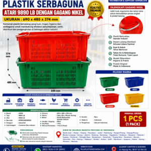 KONTAINER INDUSTRI PLASTIK SERBAGUNA ATARI 9890 LB DENGAN GAGANG NIKEL, UKURAN 690 x 485 x 374 mm: Solusi Penyimpanan Premium untuk Industri, Gudang, Logistik, dan Distribusi