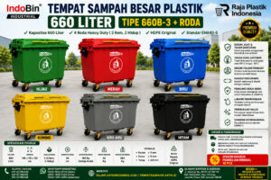 TEMPAT SAMPAH BESAR PLASTIK 660 LITER INDOBIN TIPE 660B-3 + RODA: Solusi Tempat Sampah Jumbo 660 Liter Berkualitas Industri untuk Pengelolaan Sampah Modern