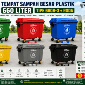 TEMPAT SAMPAH BESAR PLASTIK 660 LITER INDOBIN TIPE 660B-3 + RODA: Solusi Tempat Sampah Jumbo 660 Liter Berkualitas Industri untuk Pengelolaan Sampah Modern