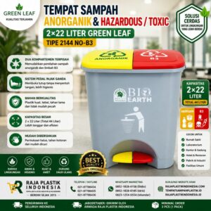 TEMPAT SAMPAH ANORGANIK & HAZARDOUS / TOXIC 2×22 LITER GREEN LEAF TIPE 2144 NO-B3: Solusi Tempat Sampah Dual Kompartemen untuk Sampah Anorganik dan Limbah B3 yang Higienis, Aman, dan Profesional