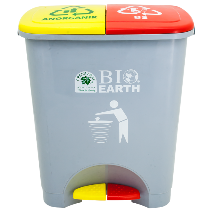 TEMPAT SAMPAH ANORGANIK & HAZARDOUS TOXIC 2×22 LITER GREEN LEAF TIPE 2144 NO-B3 Solusi Tempat Sampah Dual Kompartemen untuk Sampah Anorganik dan Limbah B3 yang Higienis, Aman, dan Profesional