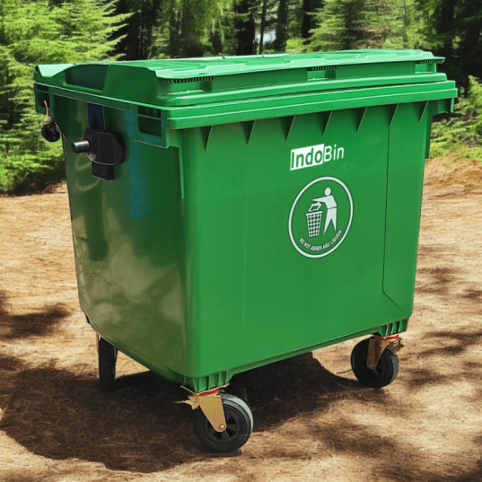 TEMPAT SAMPAH BESAR PLASTIK 1100 LITER INDOBIN TIPE B1100P + RODA: Solusi Tempat Sampah Jumbo Berkapasitas 1100 Liter dengan Roda Heavy Duty untuk Kebutuhan Industri dan Fasilitas Umum