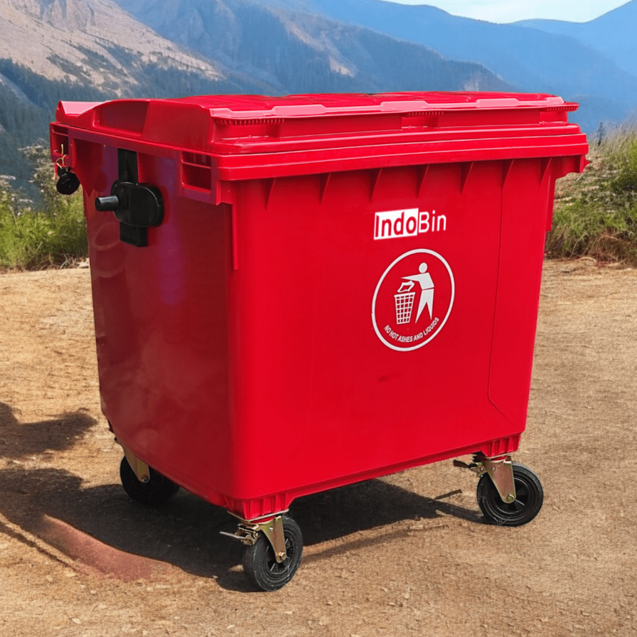 TEMPAT SAMPAH BESAR PLASTIK 1100 LITER INDOBIN TIPE B1100P + RODA: Solusi Tempat Sampah Jumbo Berkapasitas 1100 Liter dengan Roda Heavy Duty untuk Kebutuhan Industri dan Fasilitas Umum