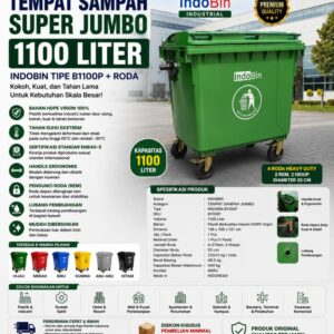 TEMPAT SAMPAH BESAR PLASTIK 1100 LITER INDOBIN TIPE B1100P + RODA: Solusi Tempat Sampah Jumbo Berkapasitas 1100 Liter dengan Roda Heavy Duty untuk Kebutuhan Industri dan Fasilitas Umum