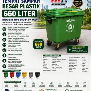 TEMPAT SAMPAH BESAR PLASTIK 660 LITER INDOBIN TIPE 660B-3 + RODA: Solusi Tempat Sampah Jumbo 660 Liter Berkualitas Industri untuk Pengelolaan Sampah Modern