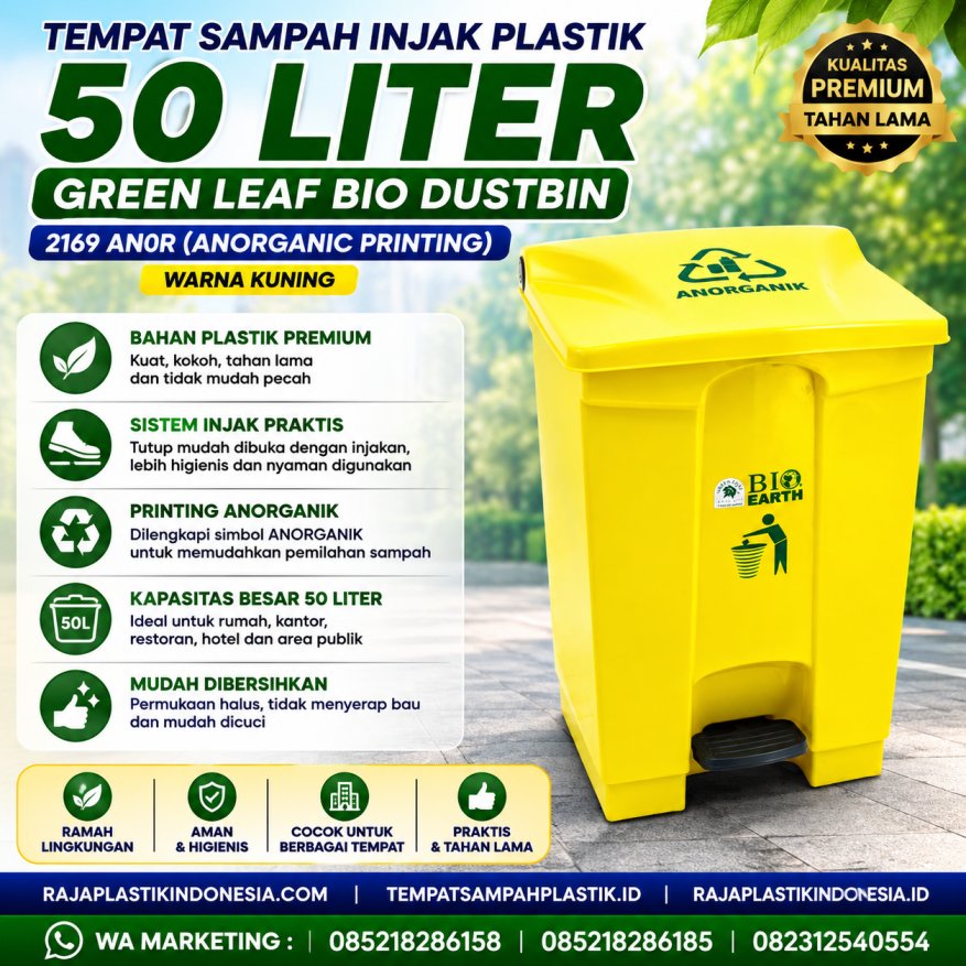 TEMPAT SAMPAH INJAK PLASTIK 50 LITER GL BIO DUSTBIN 2169 ANOR (ANORGANIC PRINTING)  RAJA PLASTIK INDONESIA